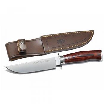 Cuchillo Enterizo de Caza Muela Elk ELK-14R.I, Puño de Madera Prensada Coral, Hoja de 14 cm, Peso 145 Gramos + Tarjeta Multiusos de Regalo