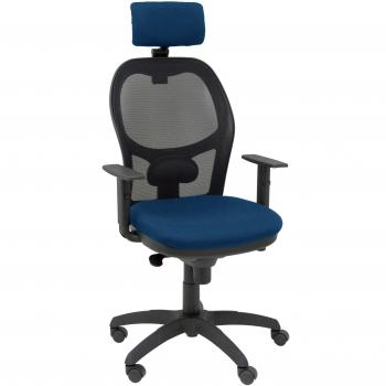 Silla de Oficina Piqueras y Crespo Jorquera con Brazos, Cabecero Regulable, Mecanismo Sincronizado, Ruedas de Nylon, Respaldo de Malla Negra y