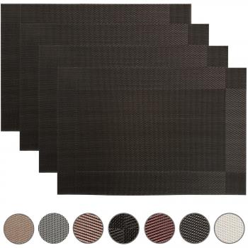 Tapetes de Mesa Juego de 4 manteles Individuales de Mesa de Comedor Place Mats Lavable, antideslizantePVC Resistente al Calor de Estilo Elegante con Decoracion rectangulo 45x30cm Negro