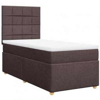 Cama box spring con colchón tela marrón oscuro 90x200 cm