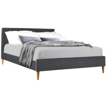 Cama con cabecero Daniele - 140x190cm - Tela terciopelo - Gris