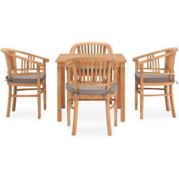 Set de almuerzo de jardín de 5 piezas con cojines de teca sólida