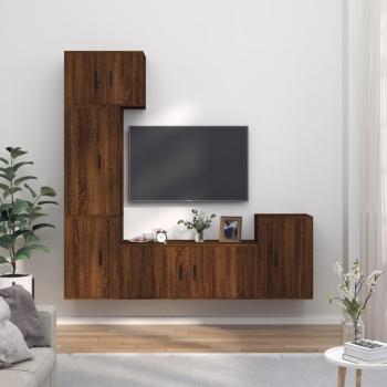Set de muebles para TV 5 piezas de madera contrachapada en color roble marrón