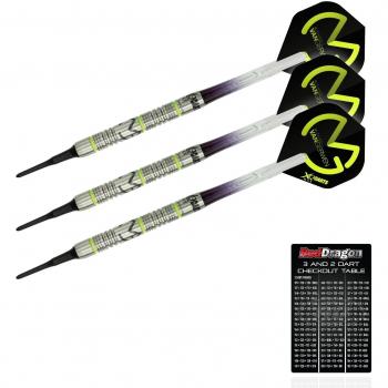 Michael Van Gerwen XQ Max Green Demolisher 18g - 70% Dardos de Plastico con Plumas, eje de dardos, billetera & Red Dragon naipe