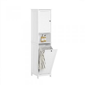 Mueble Columna de Baño con Cesto para Ropa Sucia y 3 Estantes, Armario Alto Blanco 40 x 38 x 170 cm