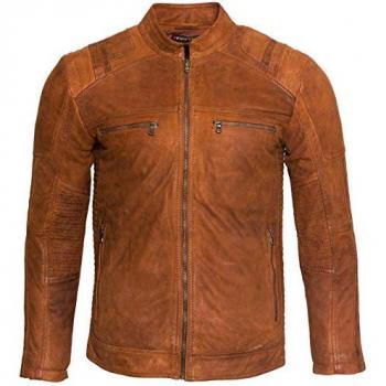Infinity Leather Men's Buff Racer Biker Jacket - Vienna - Tan - Size Medium