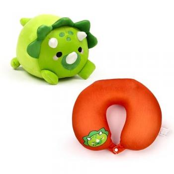 Almohada de viaje y peluche 2 en 1 Swapseazzz Dinosaurio Adorasaurs, cojín de viaje con peluche Huck el Dinosaurio, color verde, estándar