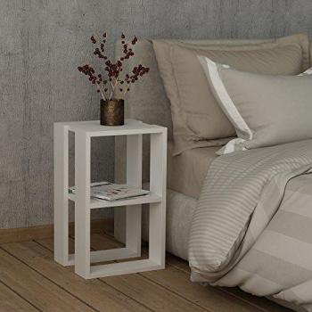 Mesita de Noche Blanca Lorrie, H55 cm, Efecto Madera, 30 x 30 x 55 cm