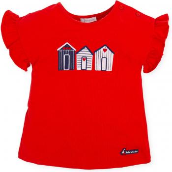 Camiseta de bebé niña Tutto Piccolo de manga corta con bordado de casitas