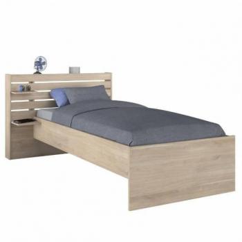 Cama Juvenil Eik Color Roble Japonés con Cabecero y Estantes 90x190-200 CM