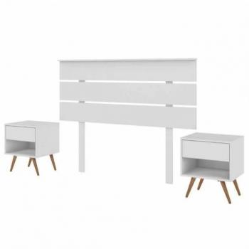 Cabecero Maroto con 2 Mesitas en Color Blanco Texturizado para Habitación Doble Matrimonio 135/150 cm