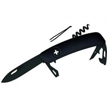 Swiza D03 Allblack Swiss Pocket Knife - 11 Functions, Black