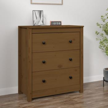 Aparador de madera maciza de pino 70x35x80 cm con 3 cajones, mueble de almacenaje moderno para salón, armario auxiliar y armario de almacenamiento en color marrón miel