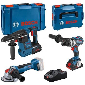 Bosch Professional 18V System GSR 18V-110C + GWX 18V-10 P + GBH 18V-26 F - set atornillador, amoladora y martillo (incluye
