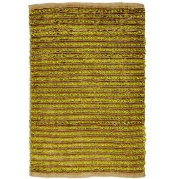 Alfombra de yute artesanal LIGNES - STABILO - 60 x 90 cm - Verde Anís / Beige