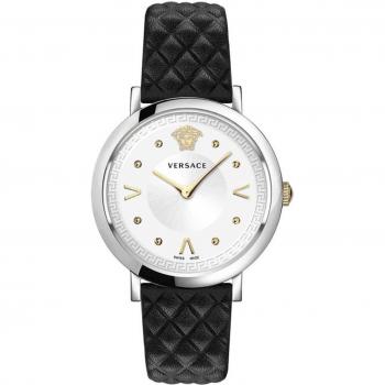 Versace Chic Women's Watch Black Leather Silver Gray Size: ONE SIZE