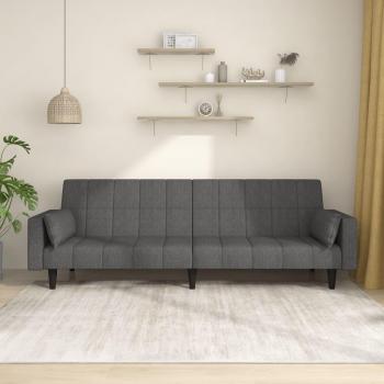 2-Seater Dark Grey Fabric Sofa Bed with Two Cushions