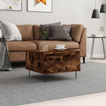 Mesa de centro de madera contrachapada de roble ahumado 55x55x36,5 cm - color marrón - fabricada en madera multicapa