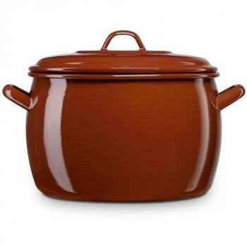 Cacerola Briebe Terra Abombada Inducción 36cm, Cazuela Grande 30L con Tapa de Acero Esmaltado, Apta para Todos los Fuegos y Horno, Color Marrón Vintage