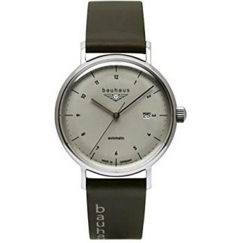 Bauhaus Men's Automatic Watch ETA2824 SW200 Beige Olive Green Leather Band 2152-1