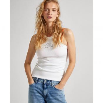 Camiseta Kate Pepe Jeans - Elegante camiseta de mujer en color blanco con cuello halter y diseño de canalé