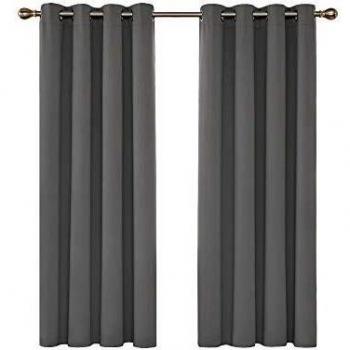 Deconovo Cortinas Termicas Aislantes Frio y Calor para Dormitorio Matrimonio Salón Hotel Casa Exterior con Ojales 2 Piezas 132 x 114 cm Gris Claro