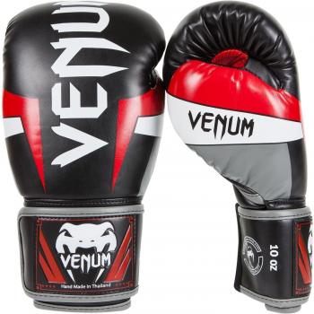Venum Elite - Guantes de boxeo, color negro / rojo / gris, talla 10 oz