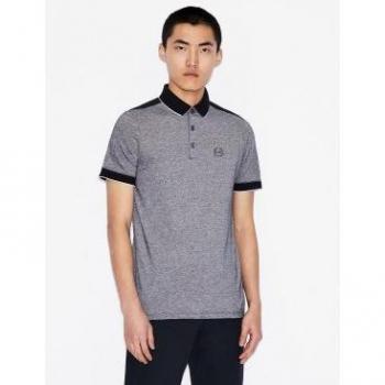 Armani Exchange Men's Short Sleeve Bicolor Gray Polo Shirt, Casual Cotton, Size XS