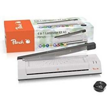 Laminador 4 en 1 Peach PBP420 A3 con cortadora y redondeador de esquinas, laminado caliente y frío, compatible con folios hasta 2x125 mic