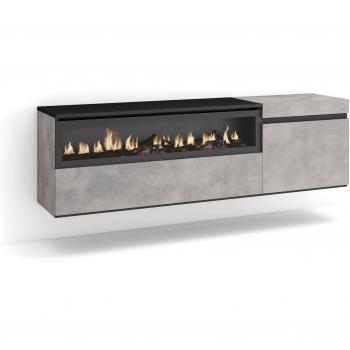 Mueble TV Colgado con Chimenea Eléctrica, 150x45x35cm, Para Televisores hasta 65, Estilo Moderno y Efecto Madera Cemento