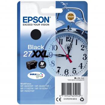 Epson 27XXL (C13T27914012) DURABrite Ultra Negro Cartucho de Tinta Original de Alta Capacidad 34.1ml para WorkForce WF-3620DWF/WF-3640