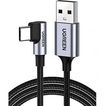 UGREEN Cable USB C 90 Grados de 1 Metro para Carga Rápida en Xiaomi, Samsung, Huawei - Negro y Plata