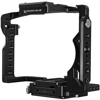 Kondor Blue Full Camera Cage for Sony A1/A7 Series Cameras - Raven Black, Aerospace Grade Aluminum Metal, Lightweight, Ergonomic Design, Compatible with Sony A1/A7S3/A74, Features 1/4 &