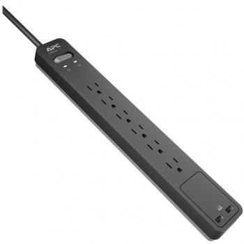 APC SurgeArrest Essential PE6U2 6-Outlet Surge Protector Power Strip with USB Charging Ports, 1080 Joules