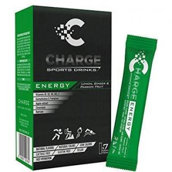 Charge Sports Drinks Energy - Sales Minerales para Deporte de Resistencia - 7 Sobres - Bebida Deportiva en Polvo con Electrolitos, Vitamina B y C - Sabor Limón Jengibre - Sin Gluten