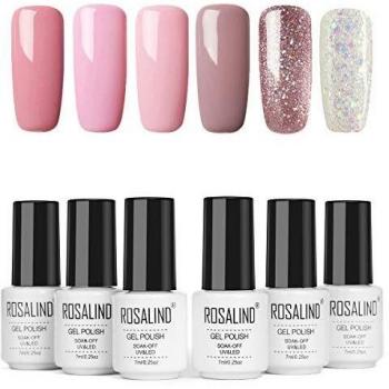 ROSALIND Esmaltes Semipermanentes de Uñas en Gel UV LED, 6pcs Kit de Esmalte de Uñas Rosa Desnudo Pintauñas Pastel Manicura 7ml