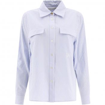 Palm Angels Women's Light Blue Striped Cotton Shirt, Size 40, PWGE014S24FAB001