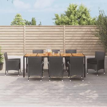 9-Piece Black Poly Rattan Garden Dining Set with Cushions