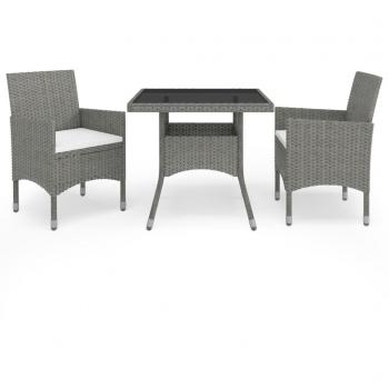 Gray Poly Rattan and Glass 3-Piece Garden Dining Set