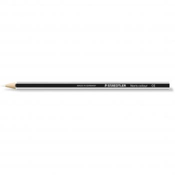 Staedtler Noris Colour 185-0 Caja 12 lápices de color blanco hexagonales. Material WOPEX ecológico con madera certificada por PEFC. Diseño a rayas negras y del mismo color que la mina