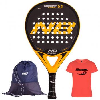 Pala de pádel Enebe Combat Carbon 9.2 Orange con GymSack NB y protector pala NB