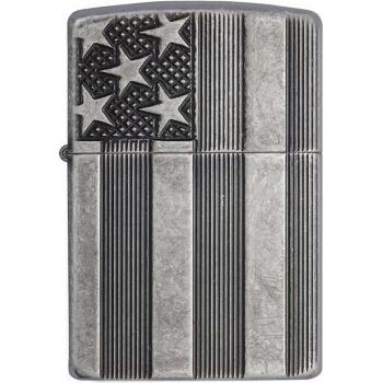 ZIPPO 28974 Windproof Lighter U.S. Flag Armor Case Antique Silver Plate Finish