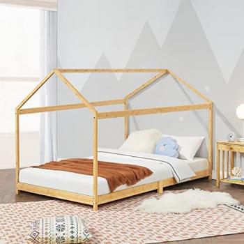 Cama Infantil Vindafjord en Forma de Casa de Bambú Natural 90 x 200 cm
