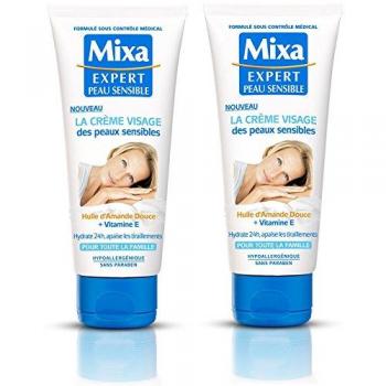 Mixa Expert Piel Sensible - Crema facial para pieles sensibles con aceite de almendra dulce + vitamina E, 100 ml