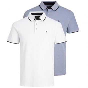 Polo de Manga Corta Jack & Jones Paulos - Pack de 2 Unidades, Slim Fit, Multicolor (1 Azul Brillante / 1 Blanco)