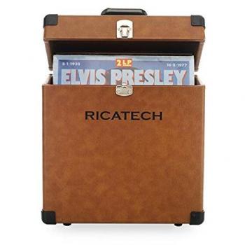 Ricatech RC0042 - Estuche de almacenamiento de vinilos, caja con bisagras de 12para almacenar de discos, admite hasta 30 LPs y singles, color marrón