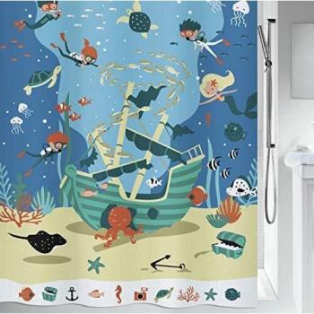 Spirella Pirates, 180 x 200, colección, Cortina de Ducha Textil, 100% Polyester, Multicolor
