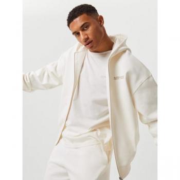 Borg Oversized Zip Hoodie White, M