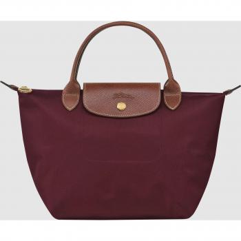 Longchamp Le Pliage Original S Handbag in Burgundy - Nylon and Grained Leather