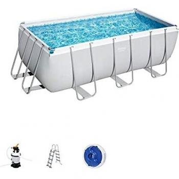Bestway Power Steel Piscina Desmontable Rectangular con Depuradora de Arena 3.028 l/h, Capacidad de 8.124 l, Medidas 412 x 201 x 122 cm